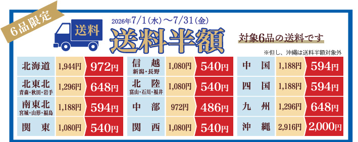 2026年お中元送料半額価格一覧